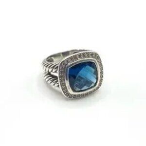 Womens David Yurman Silver 925 Hampton Blue Topaz Albion Infinity Ring Sz- 7
